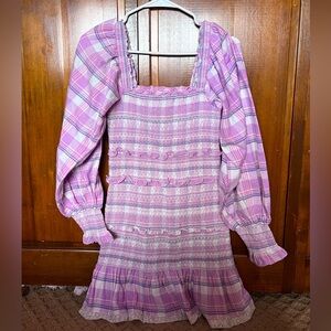 Loveshackfancy Pink Plaid Print Mini Dress Size S